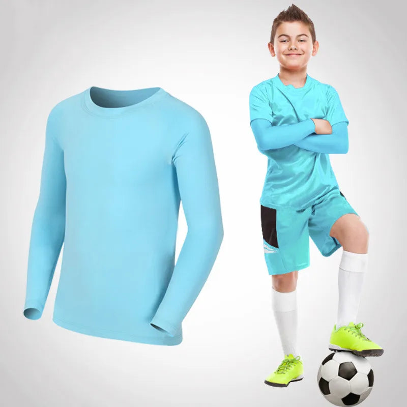 Amay Kids Children Boy Girl Running Long T Shirt Fitness Sport Basketball Football Outdoor Hiking Jogging Riding Soccer Clothes J25