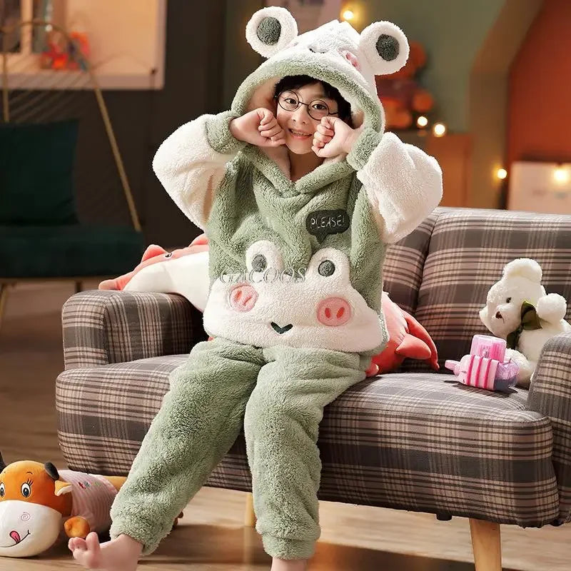 New 2024 Kids Boys Girls Pajamas Cartoon Long Sleeve Cute Warm Tops with Pants Toddler Baby Autumn Winter Sleeping Clothes Sets