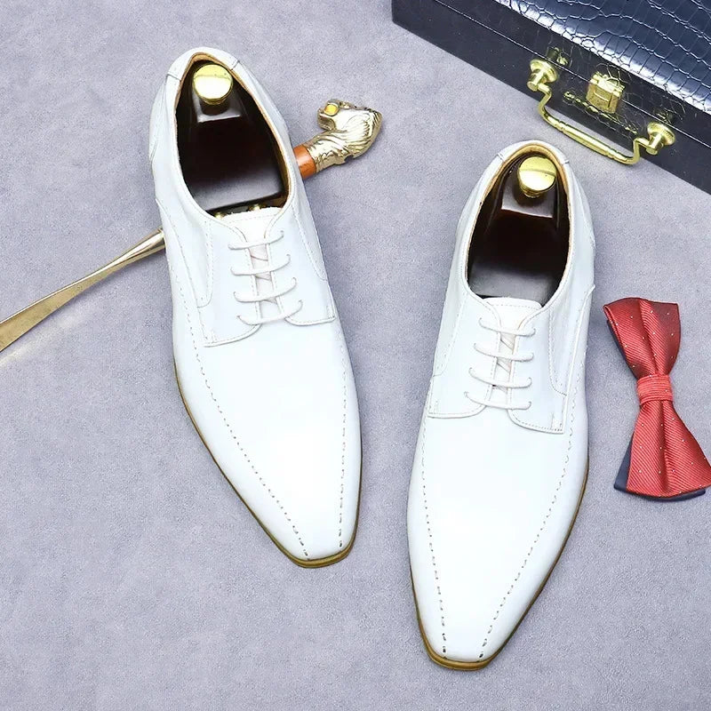 Visco Newest Lace-up Business Office Formal Shoes Genuine Leather Italian Men Shoes White Wedding Dress Oxford Shoes