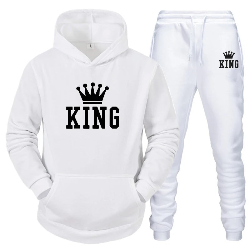 Maxy Hot Sale Couple Fashion Tracksuit King Queen Hoodies and Sweatpants High Quality Men Women Daily Casual Sports Jogging Suit