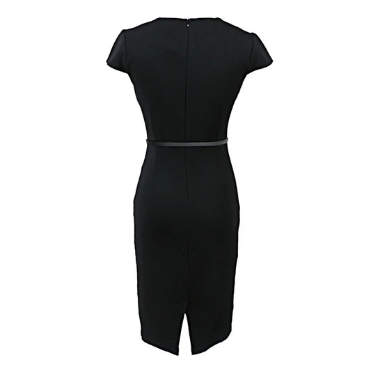 Women Office Lady Pencil Dress 2024 Elegant Business Work Wear Stretch Short Sleeve Patchwork Slim Bodycon Female Sheath Dresses