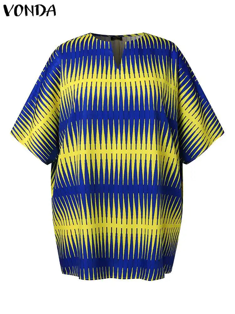 Amay Plus Size Women Elegant Printed Shirts Bohemian Blouses Half Sleeve V Neck Tops Fashion V-Neck Blusas Femininas