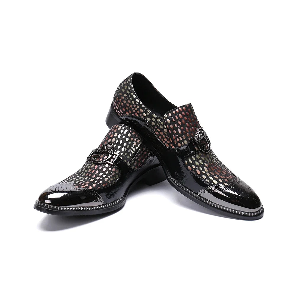 Amay Social Men Print Genuine Leather Shoes Italian Style Wedding Party Man Dress Shoes Pointed Toe Business Male Formal Suit Shoes