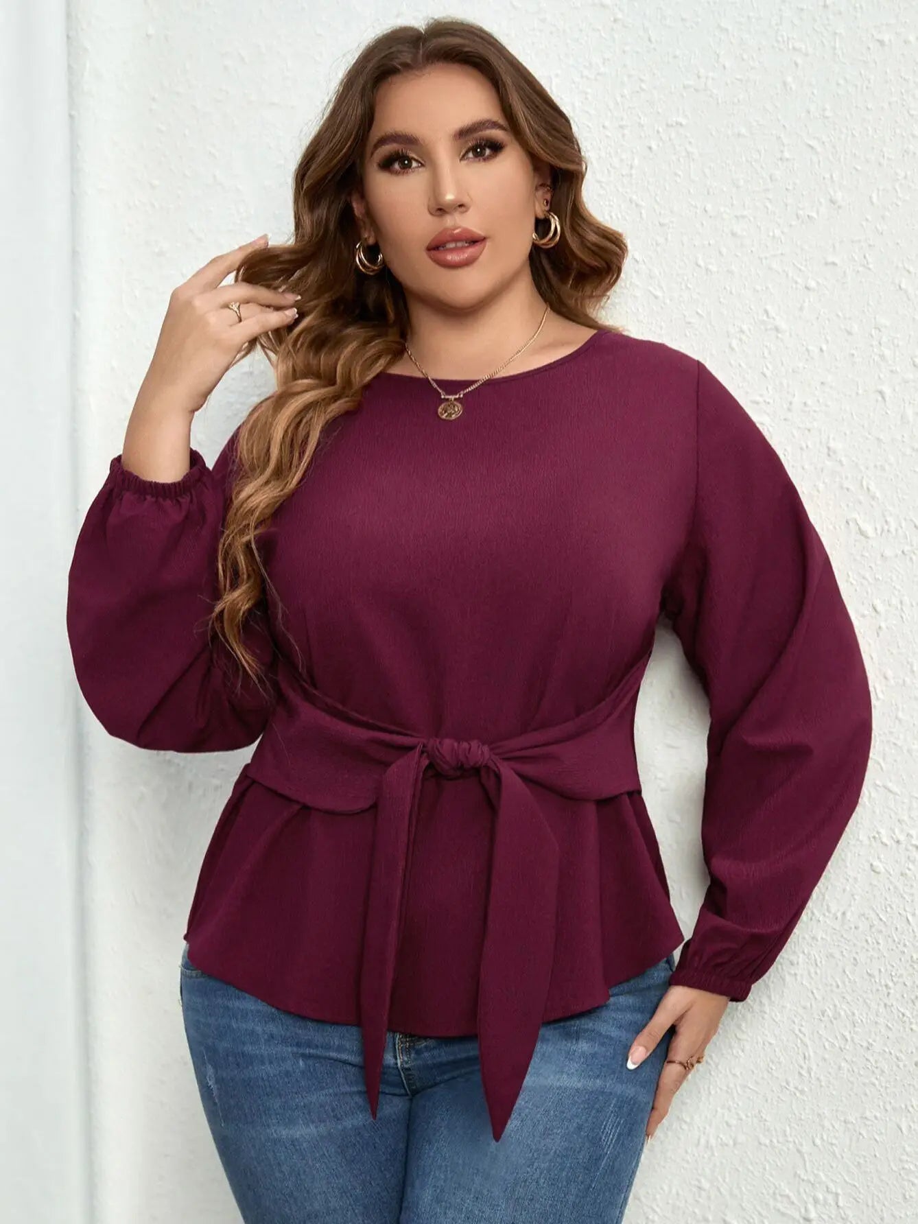 Maxy Plus Size Women Clothing O-Neck Solid Tops Fashion Elegant Long Sleeve Office Female Casual Large Size Lady Blouses