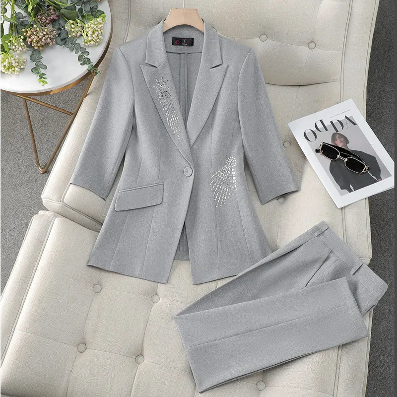 Maxy Black Women Pants Suits Set For Widding Luxury Crystal Beads Blazer and Trousers 2 Pieces Office Lady Custom Made Uniform