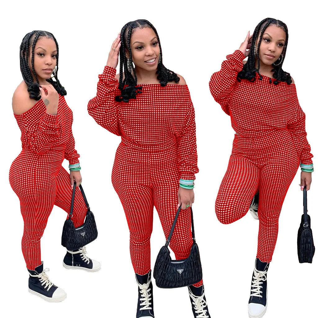 Maxy New Tracksuit For Women Plaid  Print Two Piece Set Casual 2 Pcs Outfits Long Sleeve Tshirts Pants Suits Matching Set