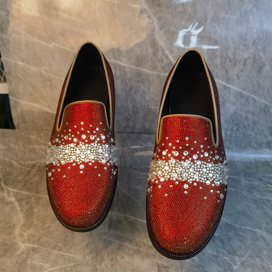 Visco Fashion Rhinestone Loafers For Man Luxury Leather Shoes Slip On Italian Dress Shoes Men Handmade Wedding And Party Shoes