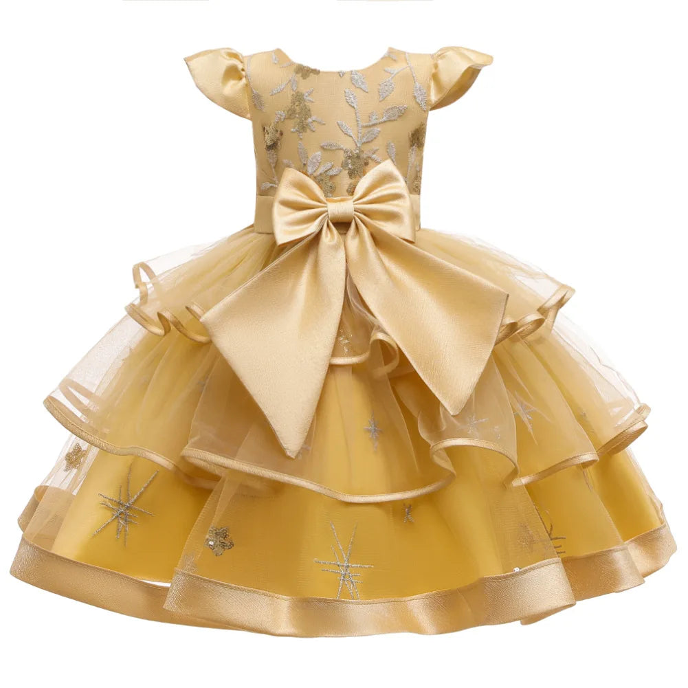 Maxy Embroidery Cake Tutu Dress for Children Girl Princess Formal Dresses Flower Kids Wedding Evening Prom Gown Girls Christmas Party
