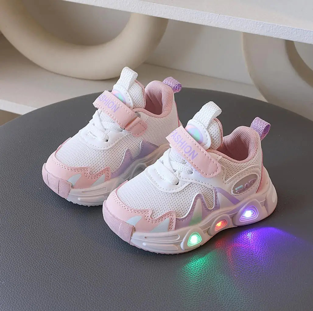 Babs 2024 New Style Children Baby Shoes Boys Girls Mesh Breathable Lightweight Casual Sneakers Toddler Kids Led Light Running Shoe