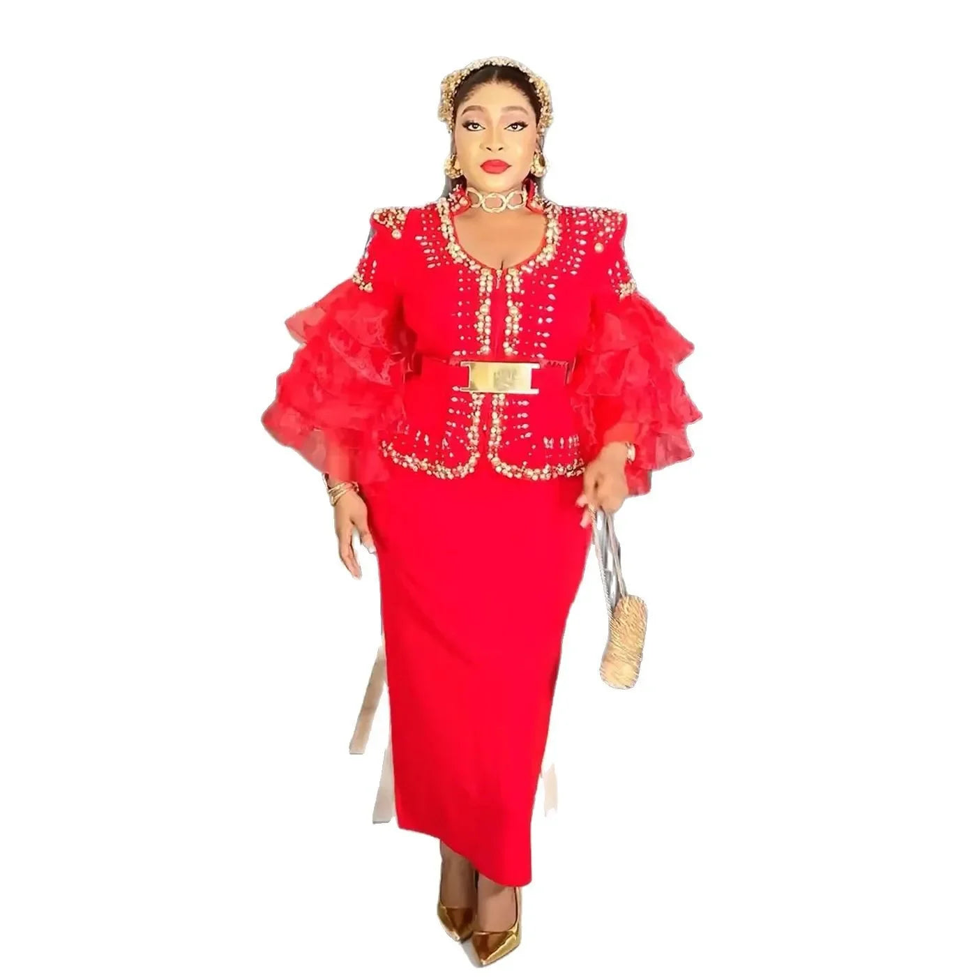 Amay Women Plus Size Evening Dresses Luxury Dress Elegant Sequins Diamonds Wedding Party Long Dress Ankara Ladies Clothing