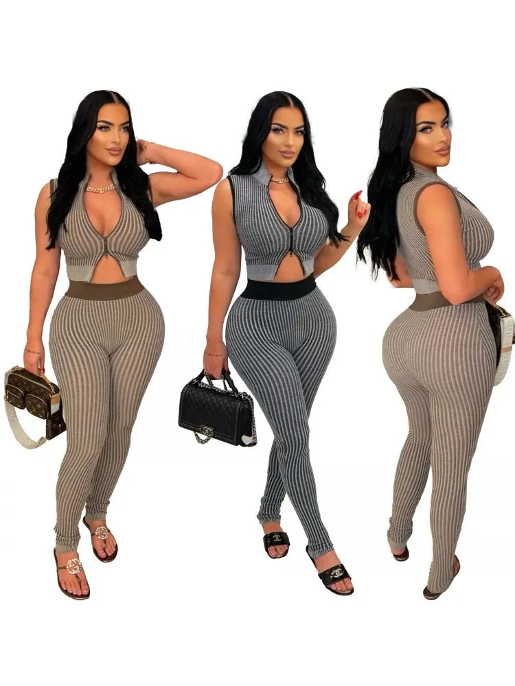 Maxy 2 Pieces Women's Sets Spring Summer Splicing Zipper Suit Tops and Pants Suits Two Piece Set Matching Tracksuit Outfit