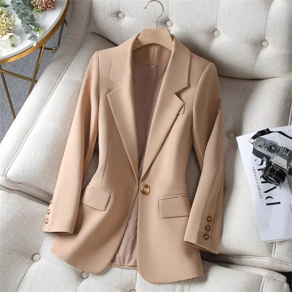 Maxy Khaki Suit Coat Woman Spring Autumn 2024 ew Korean Version Small Man Fashion Temperament Loose Long Sleeve Blazer Top Female