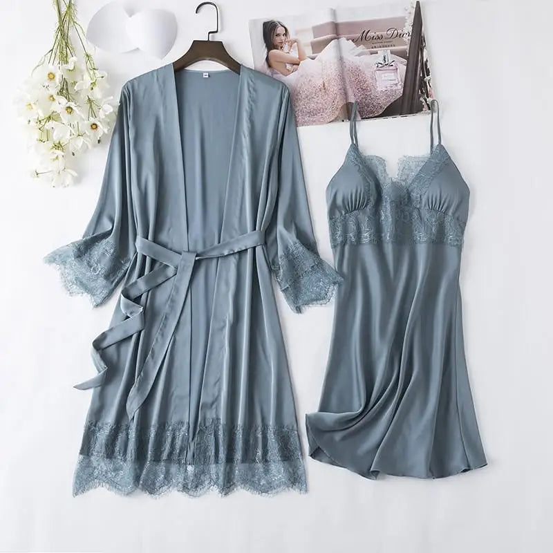 Maxy Robe Sets Women Sleepwear Satin Bridal Wedding Gift Nightwear Casual Kimono Bathrobe Gown Intimate Lingerie Nightgown