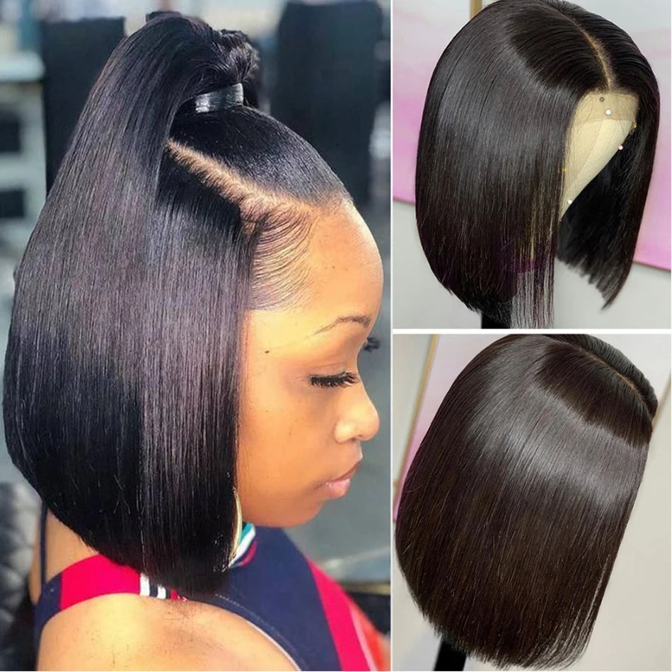 Maxy Glueless 13x4 Straight Lace Frontal Bob Wig Pre Plucked 4x4 Human Hair Wigs Brazilian Remy Bone Straight Short Bob Wig For Women