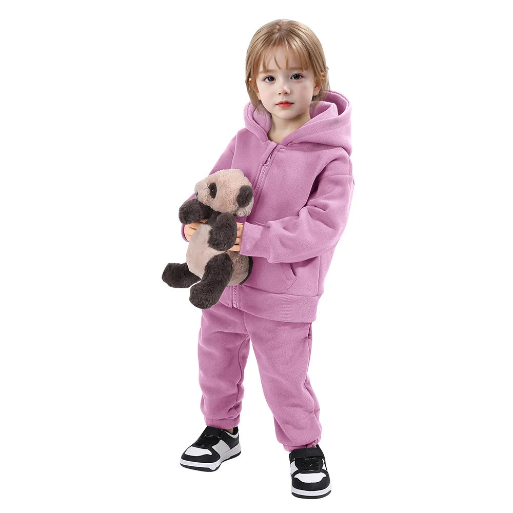 Maxy Children Hooded Tracksuits Suits Toddler Boys Girls Clothing Solid Plush Autumn Winter Sweatshirt Jacket Coats Sports Pants Set