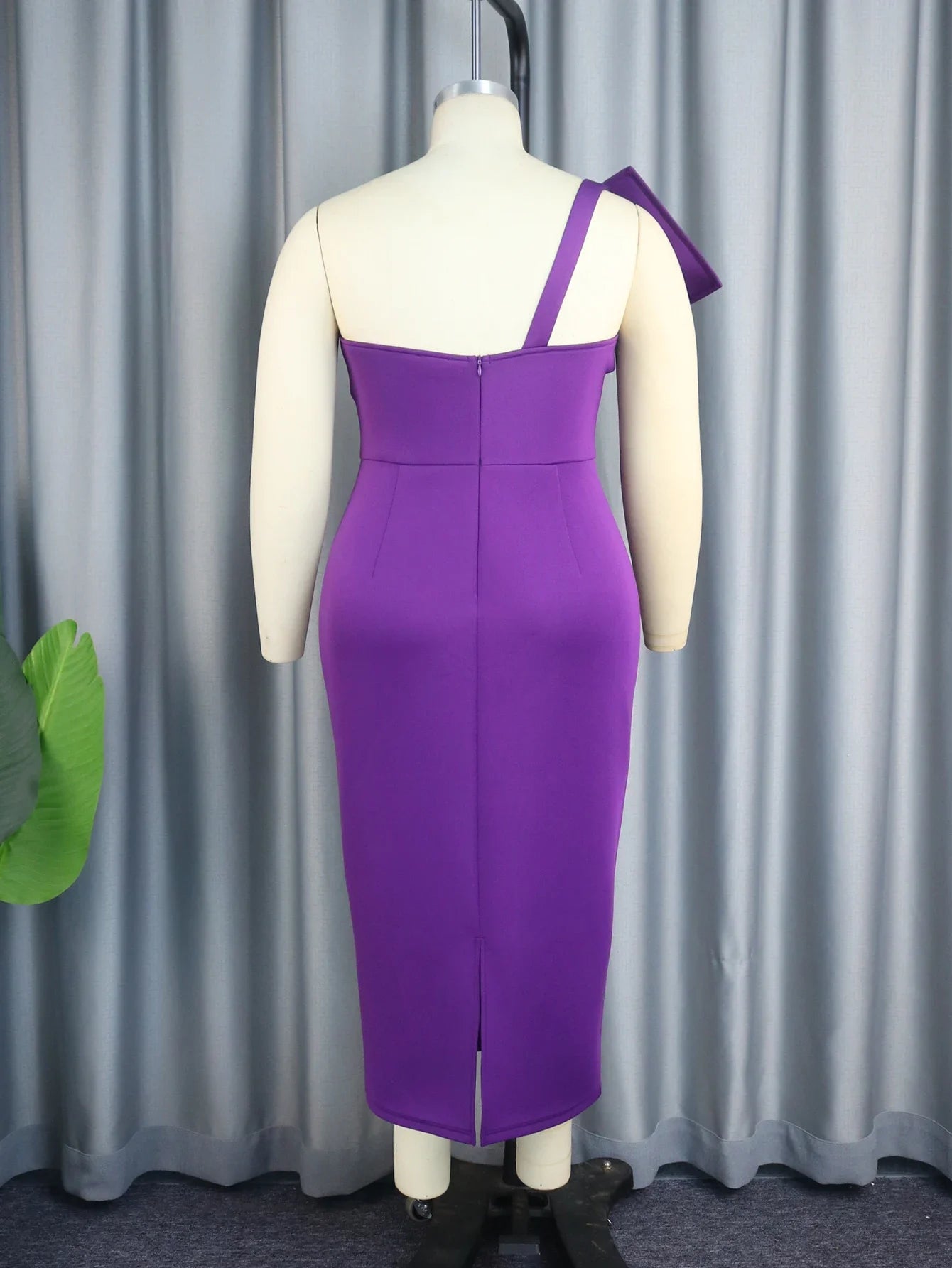 Maxy Chic Dress Women Elegant Summer One Shoulder Midi Purple Empire Package Hip Evening Cocktail Event Prom Party Plus Size