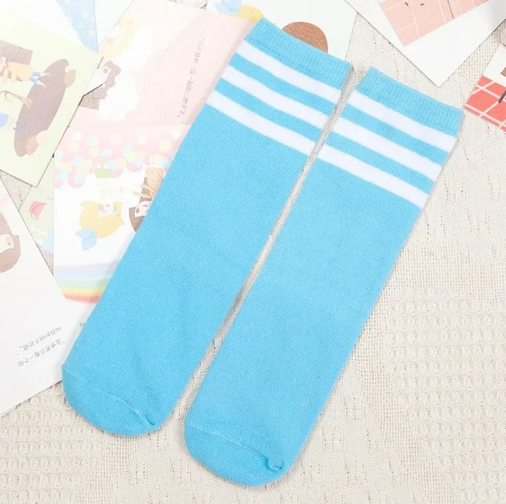 Maxy Kids Knee High Socks Girls Boys Football Stripes Cotton Sports School White Socks Skate Children Baby Long Tube Leg Warm