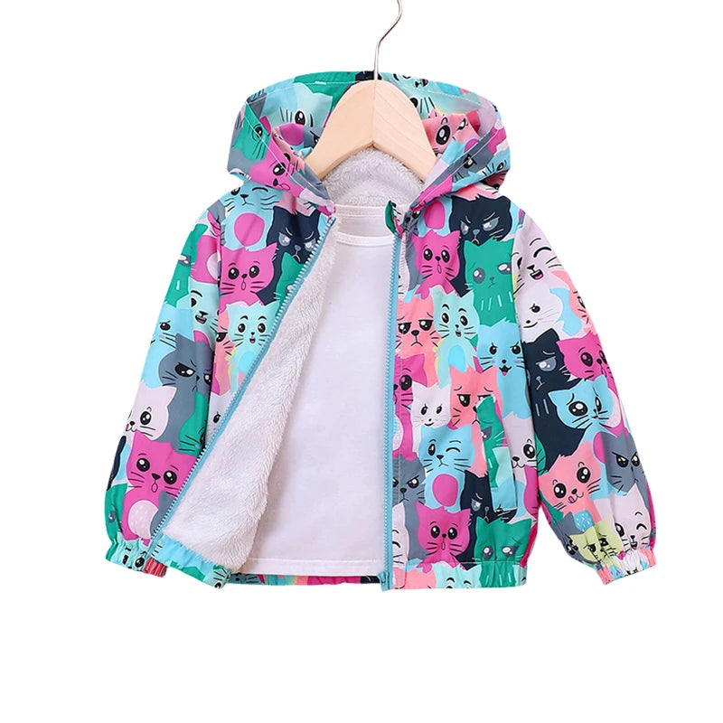 Maxy Autumn Jacket for Girls Coats Hooded Cat Pattern Baby Girls Clothes Outerwear Kid Sports Windproof Jacket Toddler Winter Clothes