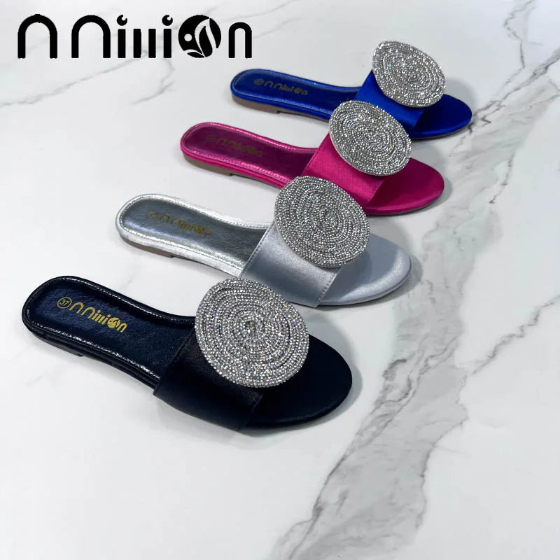 Maxy Summer New European and American Flat Bottom African Outwear Casual rhinestone Cool Slippers for Women