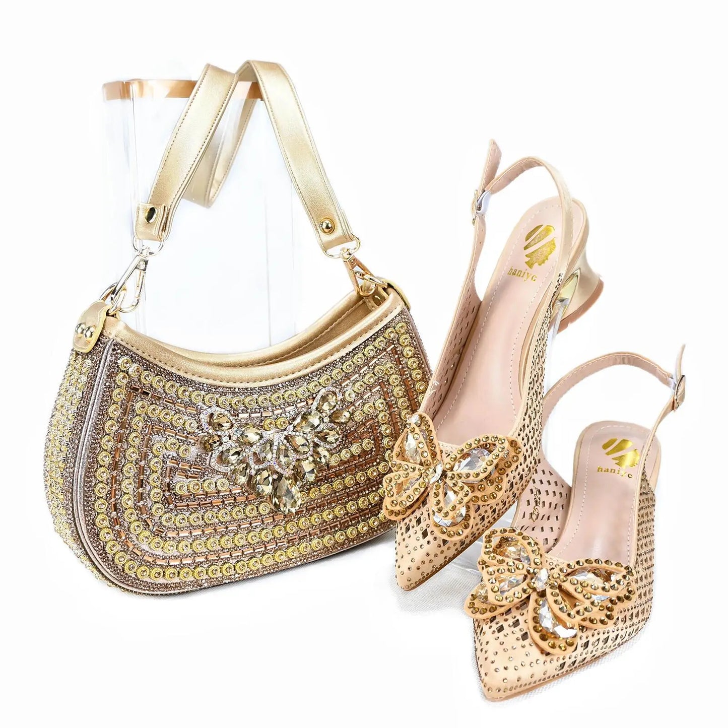 Momsey  New Arrival African Wedding Shoes and Bag Set peach Color Shoes with Matching Bags Ladies party shoes