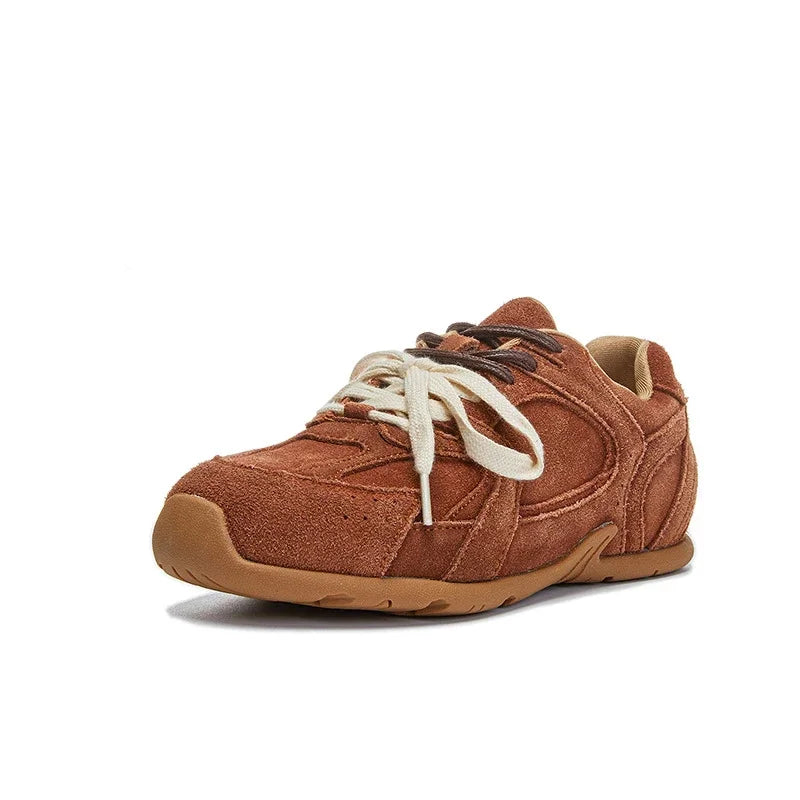 Maxy Autumn Women Genuine Leather Casual Sport Shoes Girl Flat Shoes Comfortable Lace-up Sneaker