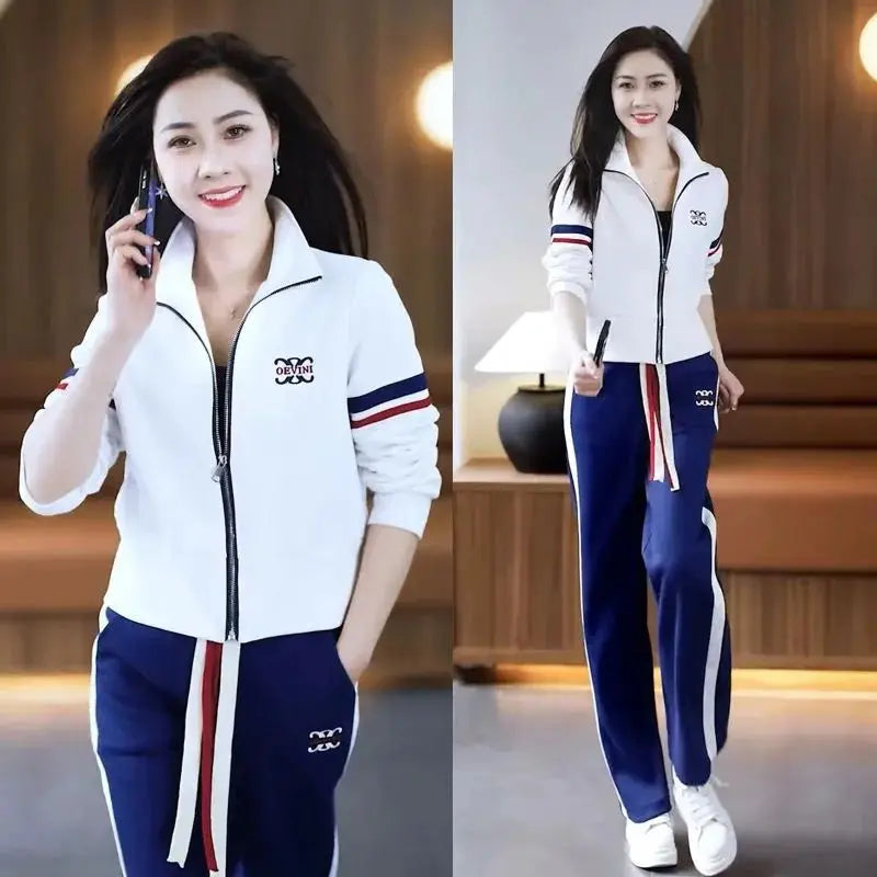Maxy Fashion casual straight leg pants sportswear women's set autumn new age reducing running suit two-piece set