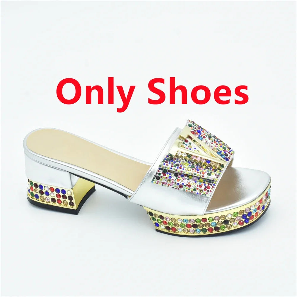 Maxy Ladies Shoes and Bags To Match Set Decorated with Rhinestone Shoes and Matching Bags Set Slip on Shoes for Women