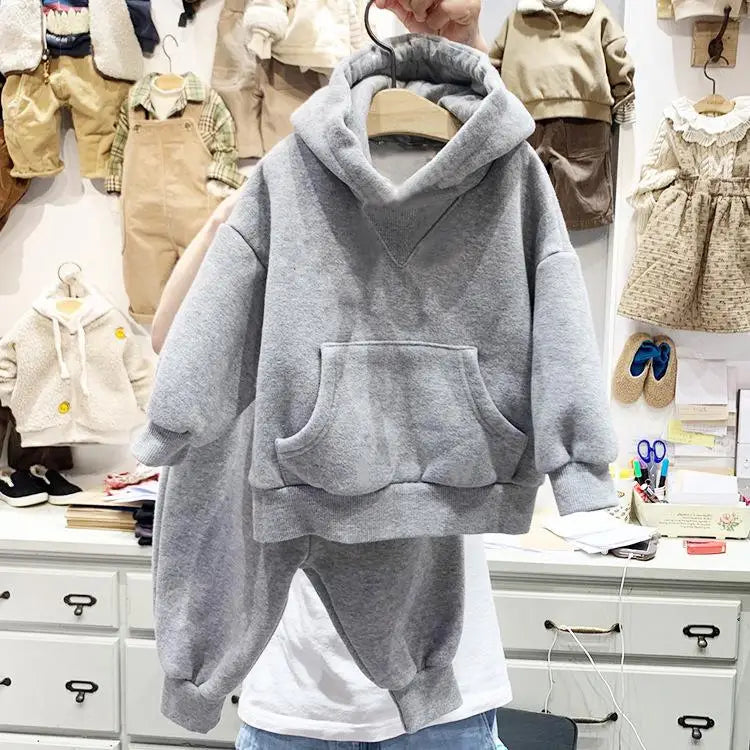 Maxy Children's Winter New Leisure Suit Korean Simple Leisure Men's And Women's Baby Foreign Style Fleece Sweater Sports Suit