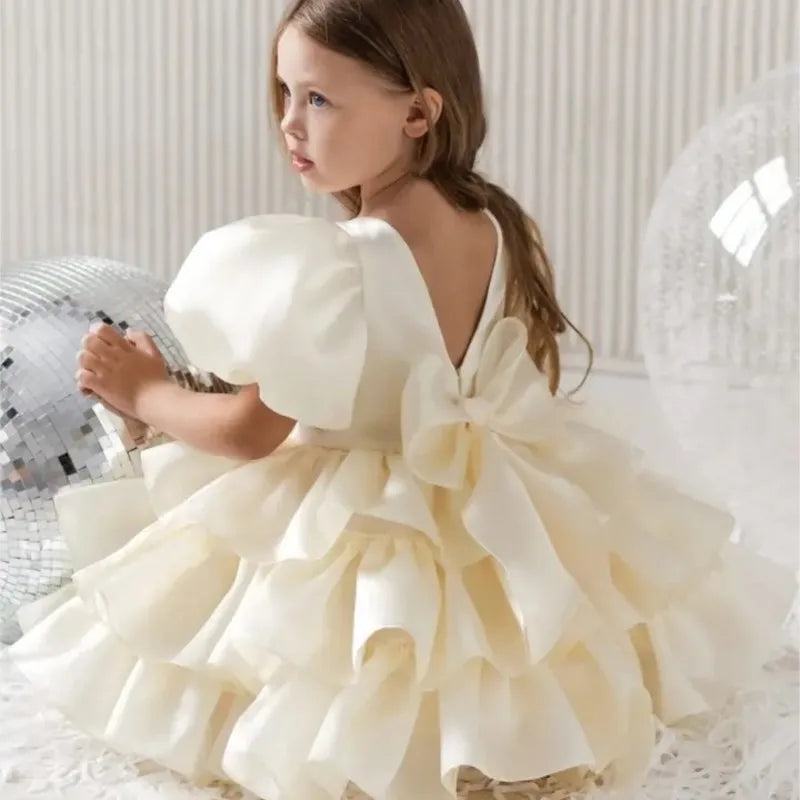 Maxy Fashion Baby Girl Princess Layered Dress Puff Sleeve Infant Toddler Teen Vestido Party Birthday Ball Gown Baby Clothes 1-12Y