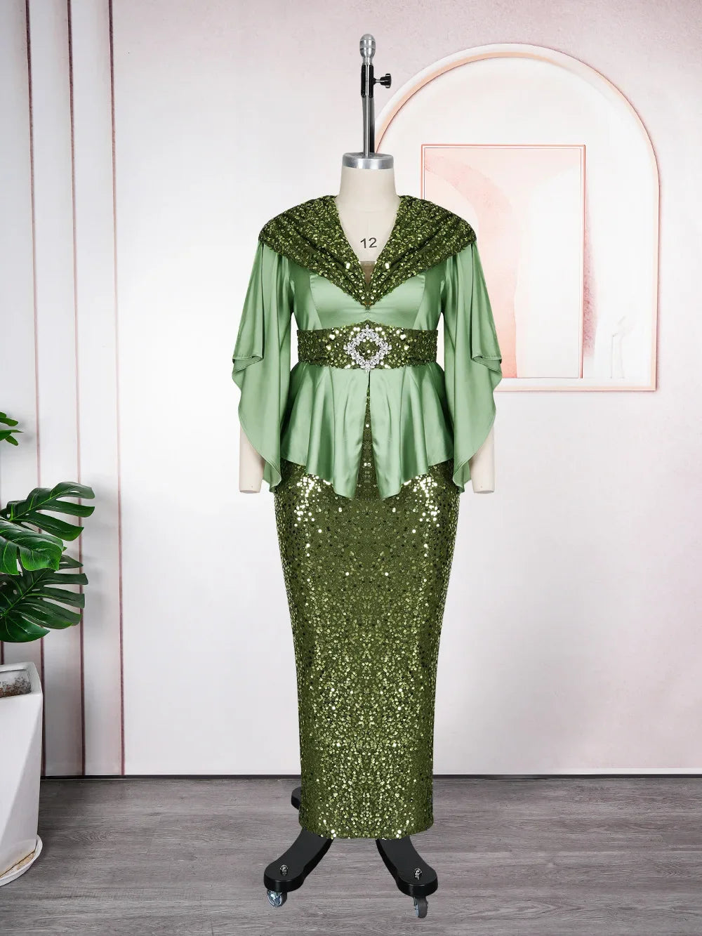 Maxy Elegant African Party Dress for Women plus Size Dashiki Sequin Bodycon Long Gown with Slit Turkish Muslim Wedding Evening Wear