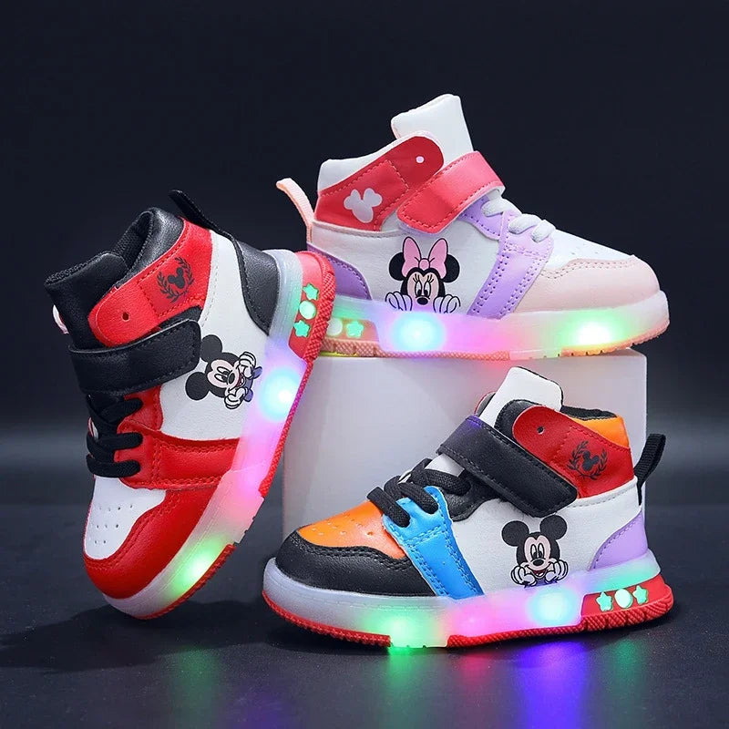 Maxy Fashion Kids Girls Led Light Shoes Boys Cartoon Mickey Mouse Casual Sneakers Spring Autumn Children Toddler Running Sport Shoes