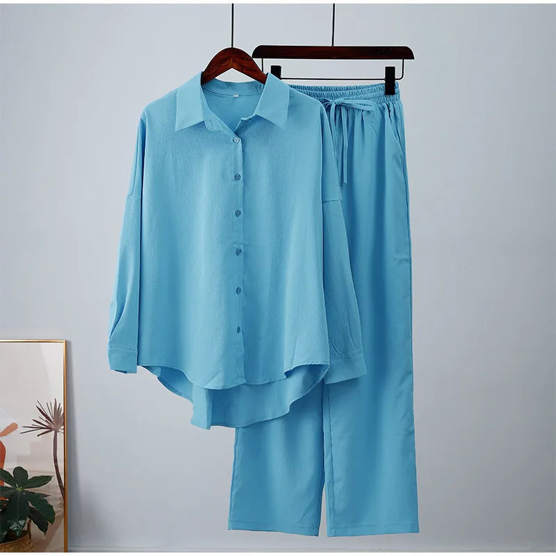 Maxy Wide Leg Pants Set Two Piece Set Women Vintage Maxi Shirt Suit Stylish Set Casual Loose Work Streetwear Y2k Holiday Outfits