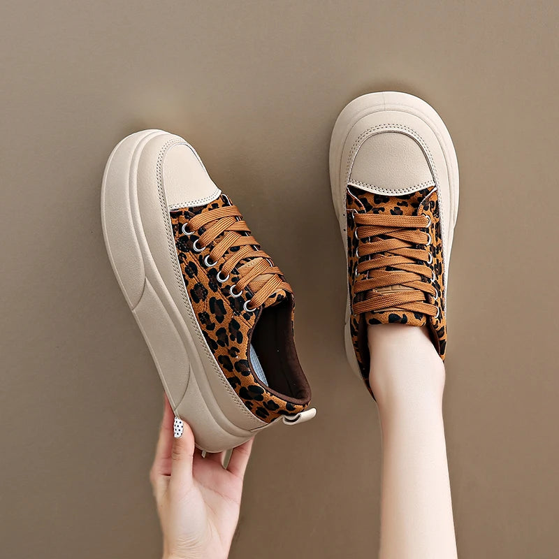 Babs Luxury Leopard Women Skateboard Shoes Platform Lace Up Women Vulcanize Shoes Spring Fashion Ladies Casual Sneaker zapatos mujer