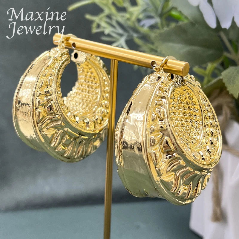 Maxy 24K Gold Plated Jewelry Set for Women Copper Earrings Geometric Pendant Necklace Golden Party Anniversary Wedding Gifts