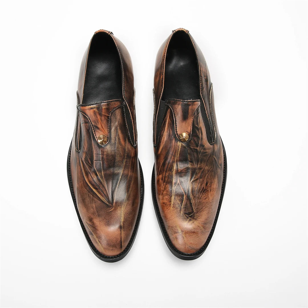 Visco Italian Business Casual Male Shoes Plus Size Slip on Formal Brogue Shoes Wedding Party Shoes Men Genuine Leather Dress Shoes