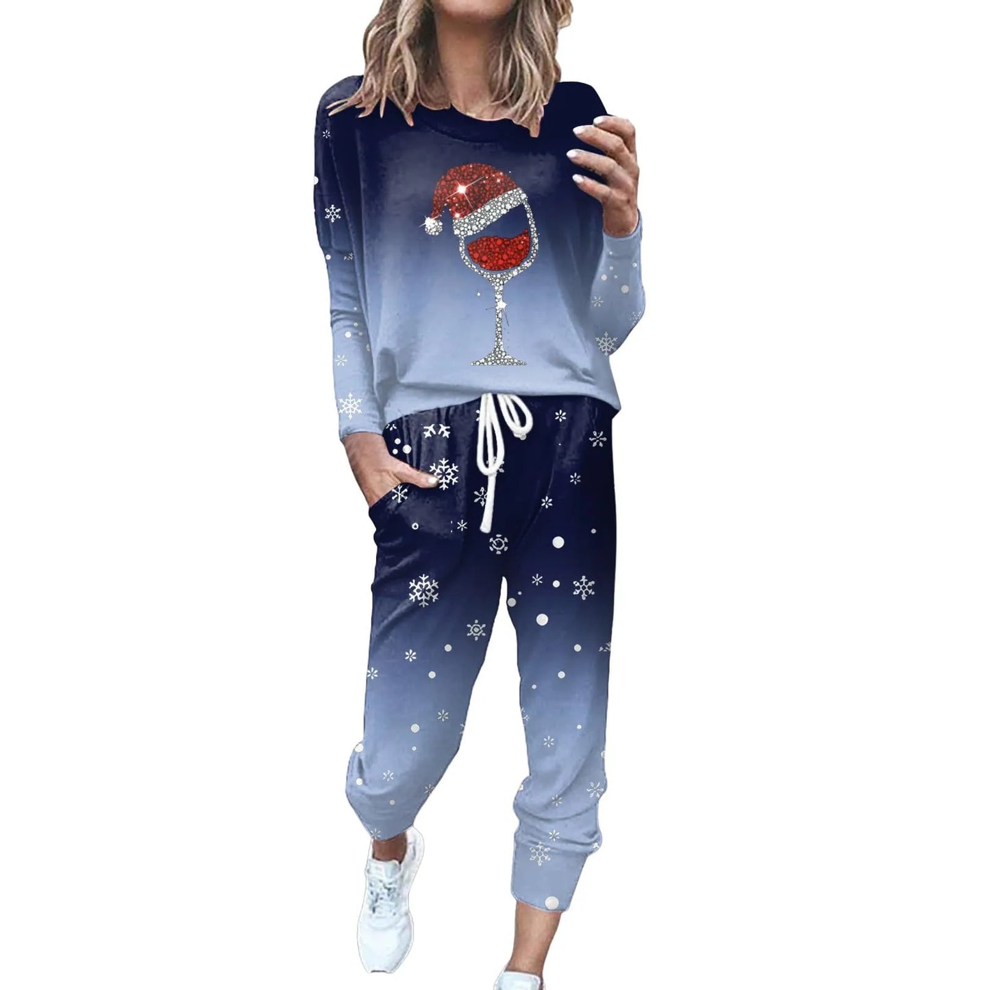 Maxy Hot Sale Christmas Print Set Trend Women'S Tracksuit Fashion Set Outfits Party Suit Long Sleeve Top +Pants Two-Piece Set