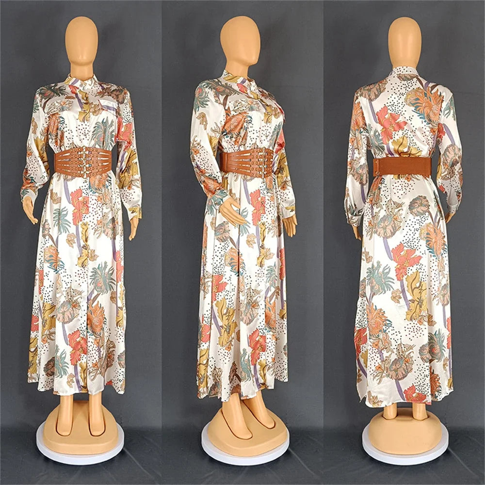 Maxy Dresses for Women Dashiki Print Floral Maxy Robe Dubai Turkey Muslim Abayas Party Gown Boho Boubou Clothes
