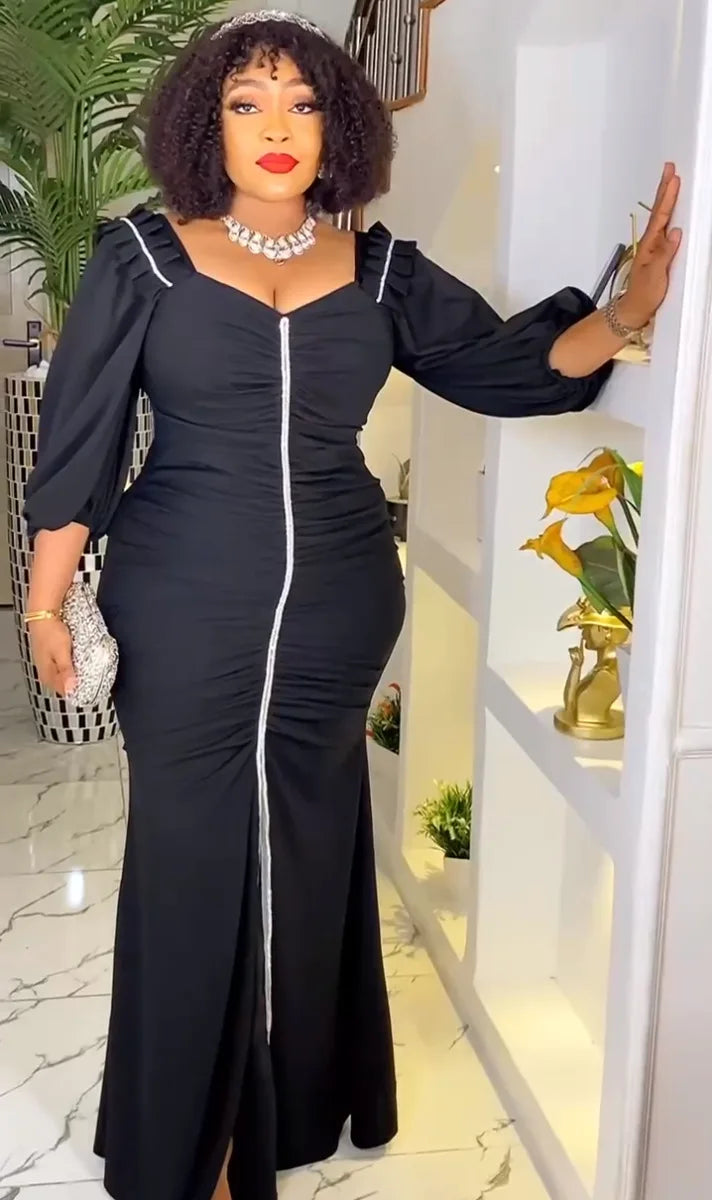 Amay 3XL Autumn Fashion Elegant African Wedding Party Dresses for Women Dashiki Ankara Outfits Evening Gown Plus Size Ladies Clothing