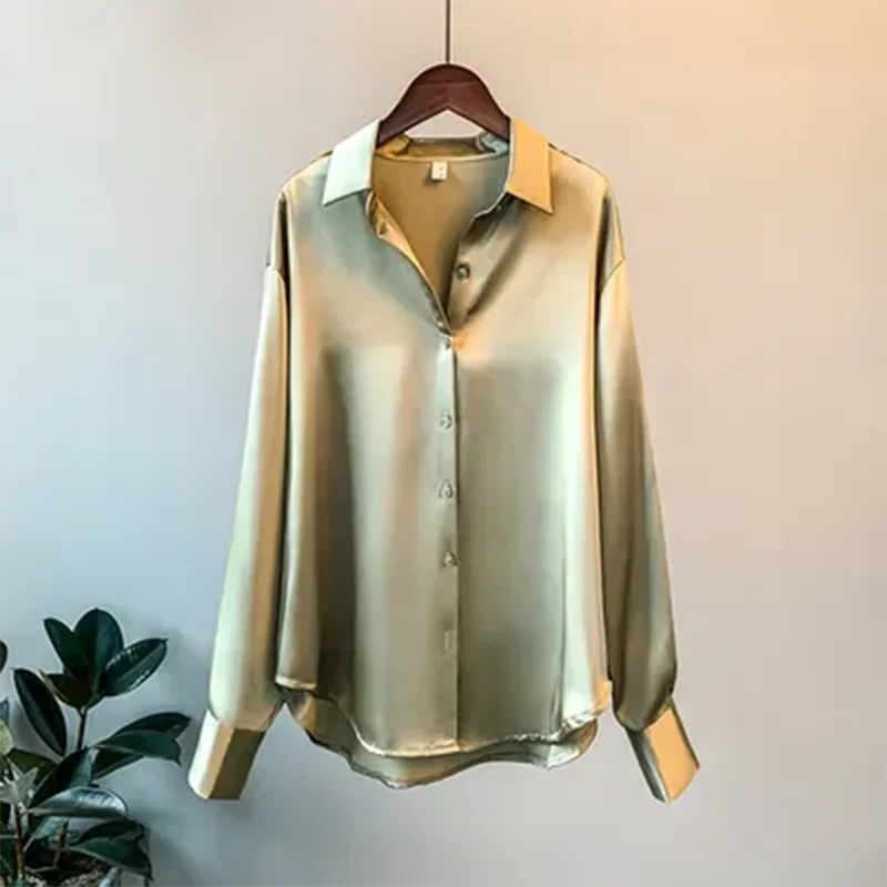 Maxy 1pc Women's Silk Shirt Vintage Top Long sleeve Blouse Overshirt