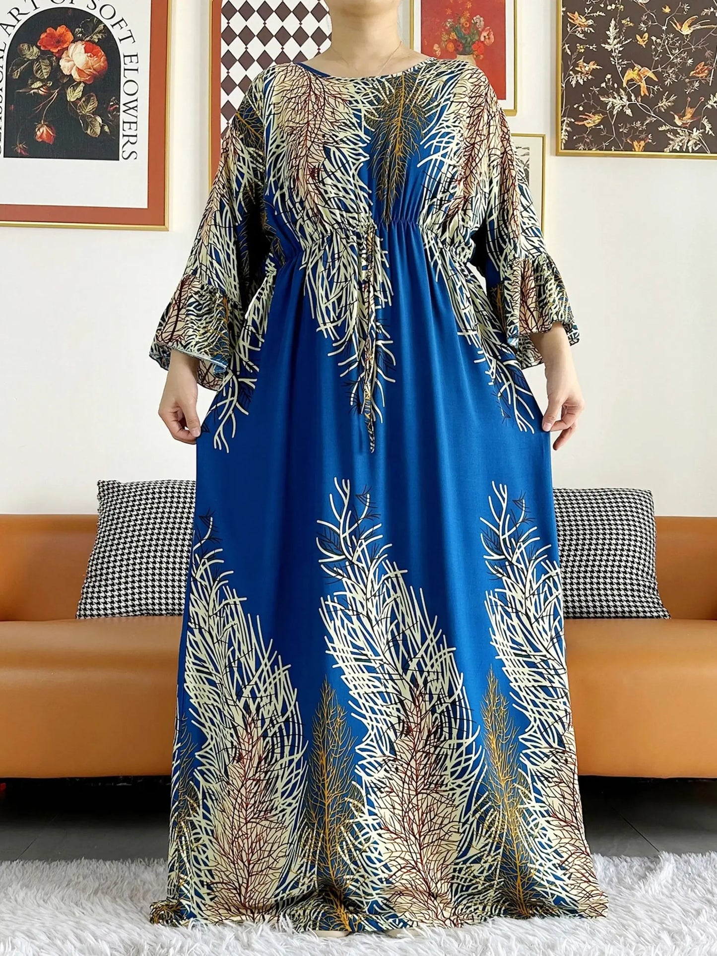Maxy New Women Long Sleeve Dashiki Dress African Woman Print Turban Kaftan Abaya Ramadan Eid Muslim Hijab Dresses Femme Arabia dress