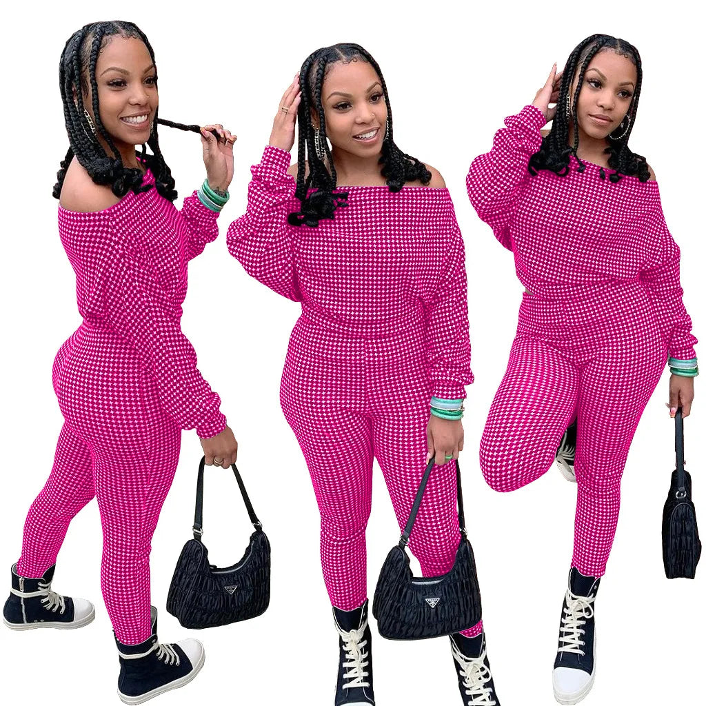 Maxy New Tracksuit For Women Plaid  Print Two Piece Set Casual 2 Pcs Outfits Long Sleeve Tshirts Pants Suits Matching Set