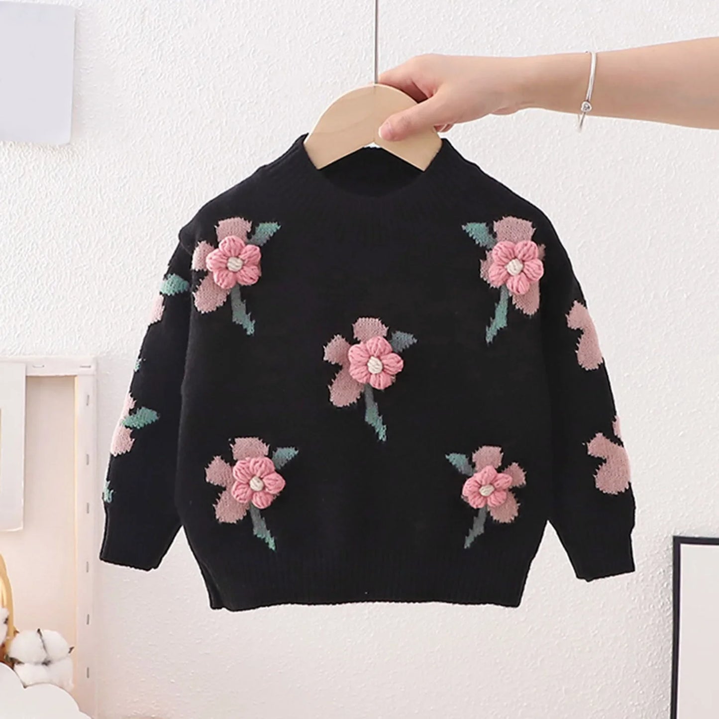 Toddler Kid Clothes Baby Boys Girls Knitted Sweater Embroidered flowers Loose Autumn Winter Warm Children Pullover Sweatshirts