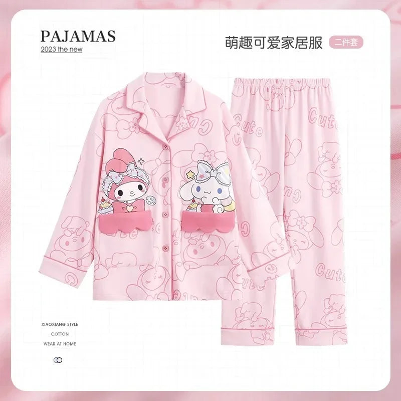 Maxy Sanrio Hello Kitty Kuromi Cinnamoroll My Melody Kids Pajamas Boys Toddlers Girl Fashion Clothes Cartoon Anime Clothing Sets