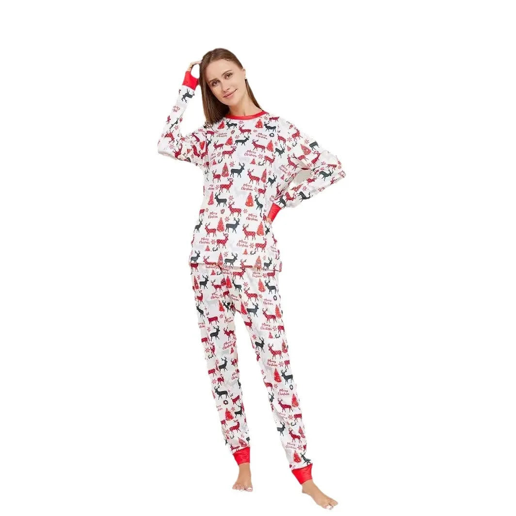 United States new flower fawn Max print parent-child Christmas pajamas home clothing long sleeve mother and daughter set