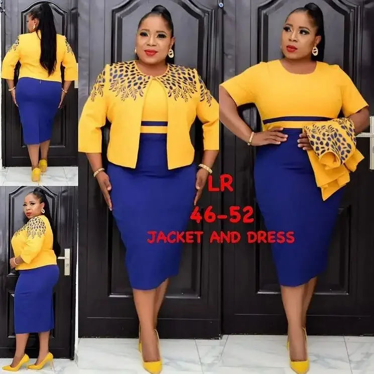 Maxy 2 Piece Set long Coat and Dress Christmas African Midi Dresses Women Bazin Riche African Clothing Dresses Africa Clothes