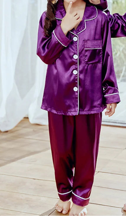 Personalized Satin Kids Pajamas Customized Pajamas for Kids Party Christmas Matching Family Pajamas Flower Girl Pajamas Kids Pjs