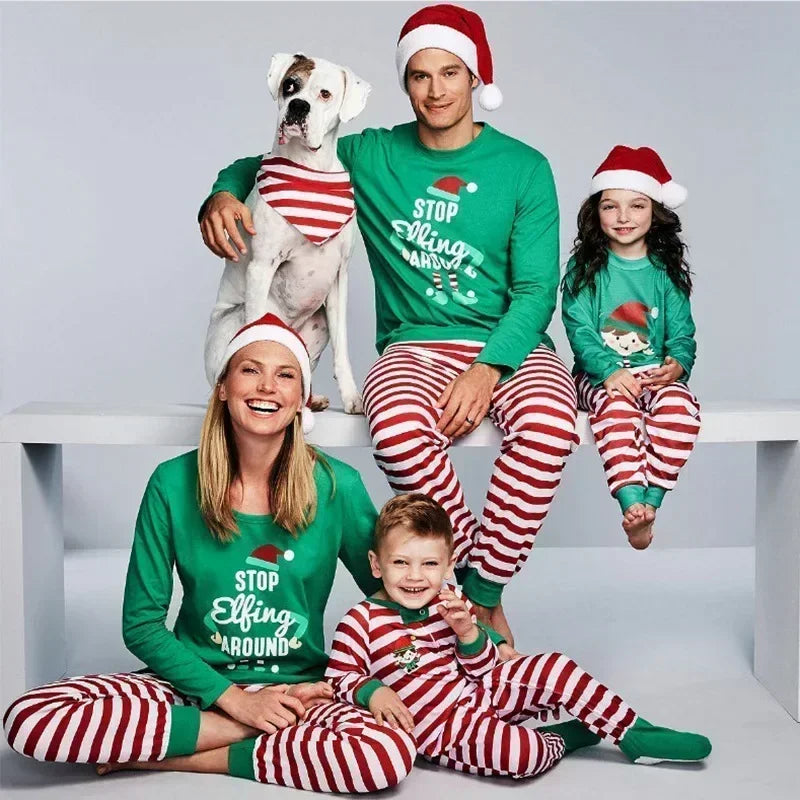 Xmas Gift Mom Daughter Dad Son Matching Clothes Christmas Pajamas Set Soft Cute Stripe Print Clothing Sets Sleepwear Family Look