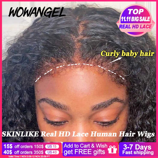 Maxy 250% Afro Kinky Curly Baby Hair HD Lace Frontal Human Hair Wigs Deep Curly Glueless Wigs Melt Skins HD Full Lace Wigs for Woman