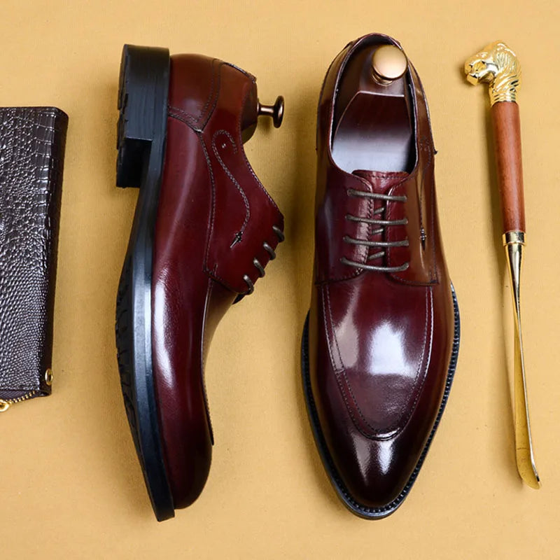 Visco Italian Men's Oxford Shoes Genuine Leather Dress Shoes Handmade Brown Black Lace-Up Wedding Formal Business Shoes for Men