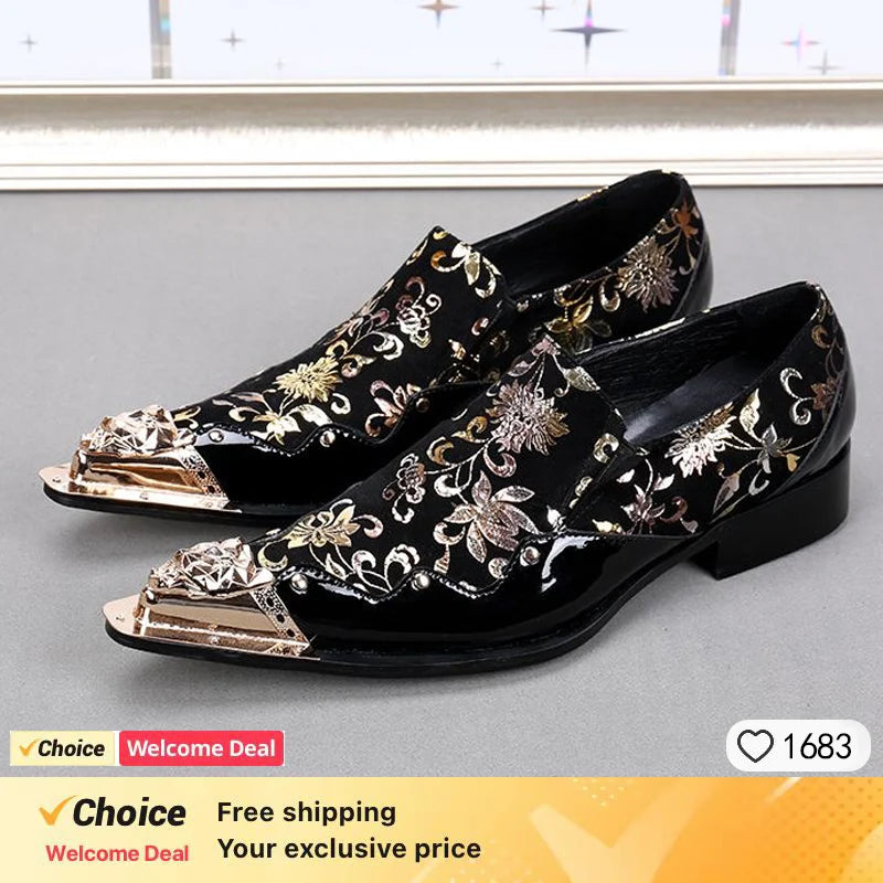 Amay Christia Bella Italian Style Metal Pointed Toe High Heels Men Business Formal Shoes Genuine Leather Men Party Dress Oxford Shoes